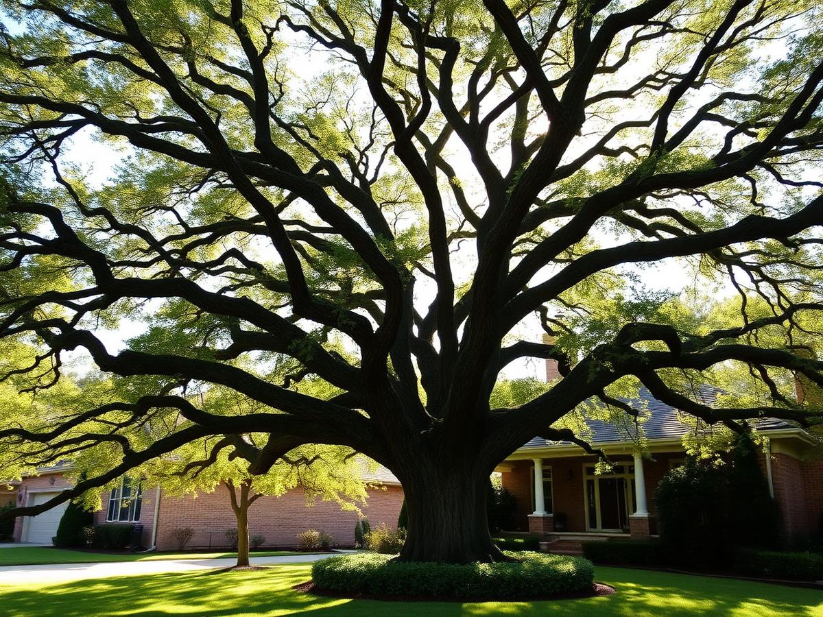 Mature live oak tree over a Texas home
